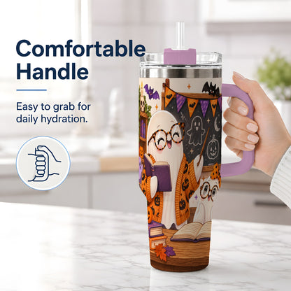 #pl[40oz|Pink] Halloween Ghost Classroom 40oz Tumbler with Teacher Artwork