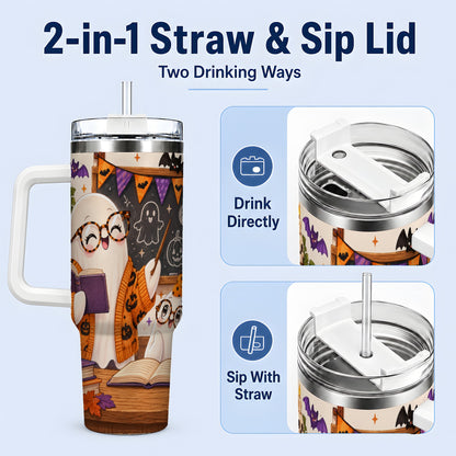 #pl[40oz|White] Halloween Ghost Classroom 40oz Tumbler with Teacher Artwork