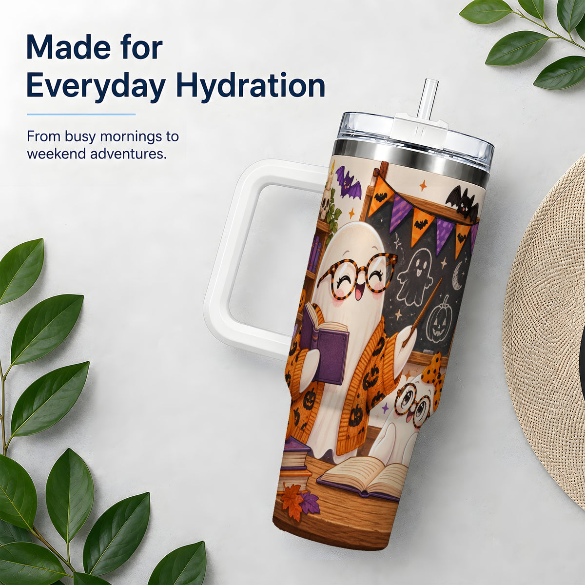 Halloween Ghost Classroom 40oz Tumbler with Teacher Artwork