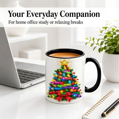 #pl[11oz|Black] Christmas Crayon Tree Ceramic Mug for Teachers