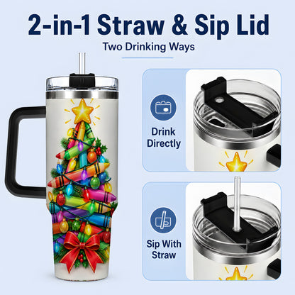 #pl[40oz|Black] Christmas Crayon Tree 40oz Tumbler, Stainless Steel Drinkware for Teachers