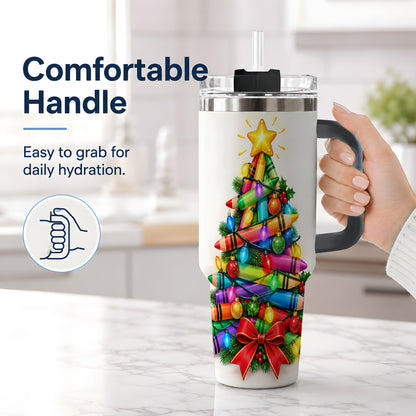 #pl[40oz|Black] Christmas Crayon Tree 40oz Tumbler, Stainless Steel Drinkware for Teachers