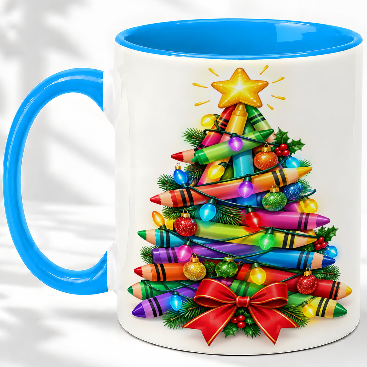 #pl[11oz|Blue] Christmas Crayon Tree Ceramic Mug for Teachers