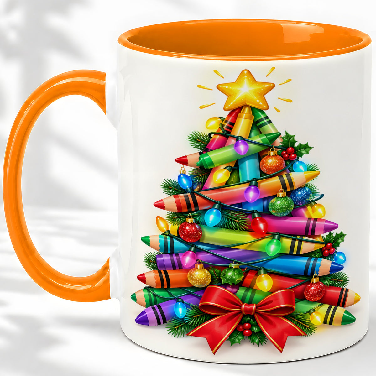 #pl[11oz|Orange] Christmas Crayon Tree Ceramic Mug for Teachers