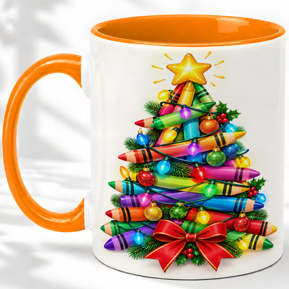 #pl[11oz|Orange] Christmas Crayon Tree Ceramic Mug for Teachers