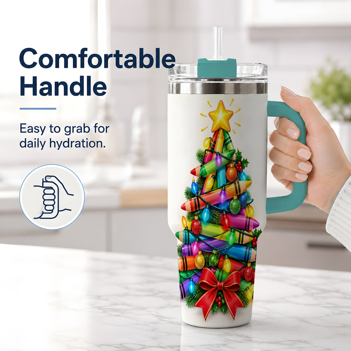 #pl[40oz|Green] Christmas Crayon Tree 40oz Tumbler, Stainless Steel Drinkware for Teachers