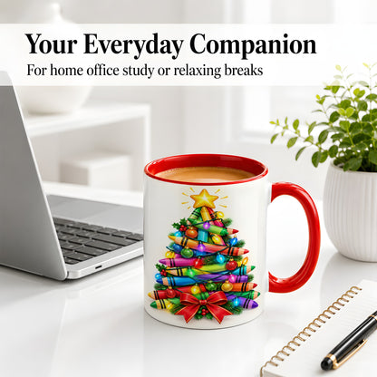 #pl[11oz|Red] Christmas Crayon Tree Ceramic Mug for Teachers