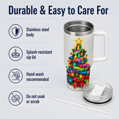 Christmas Crayon Tree 40oz Tumbler, Stainless Steel Drinkware for Teachers