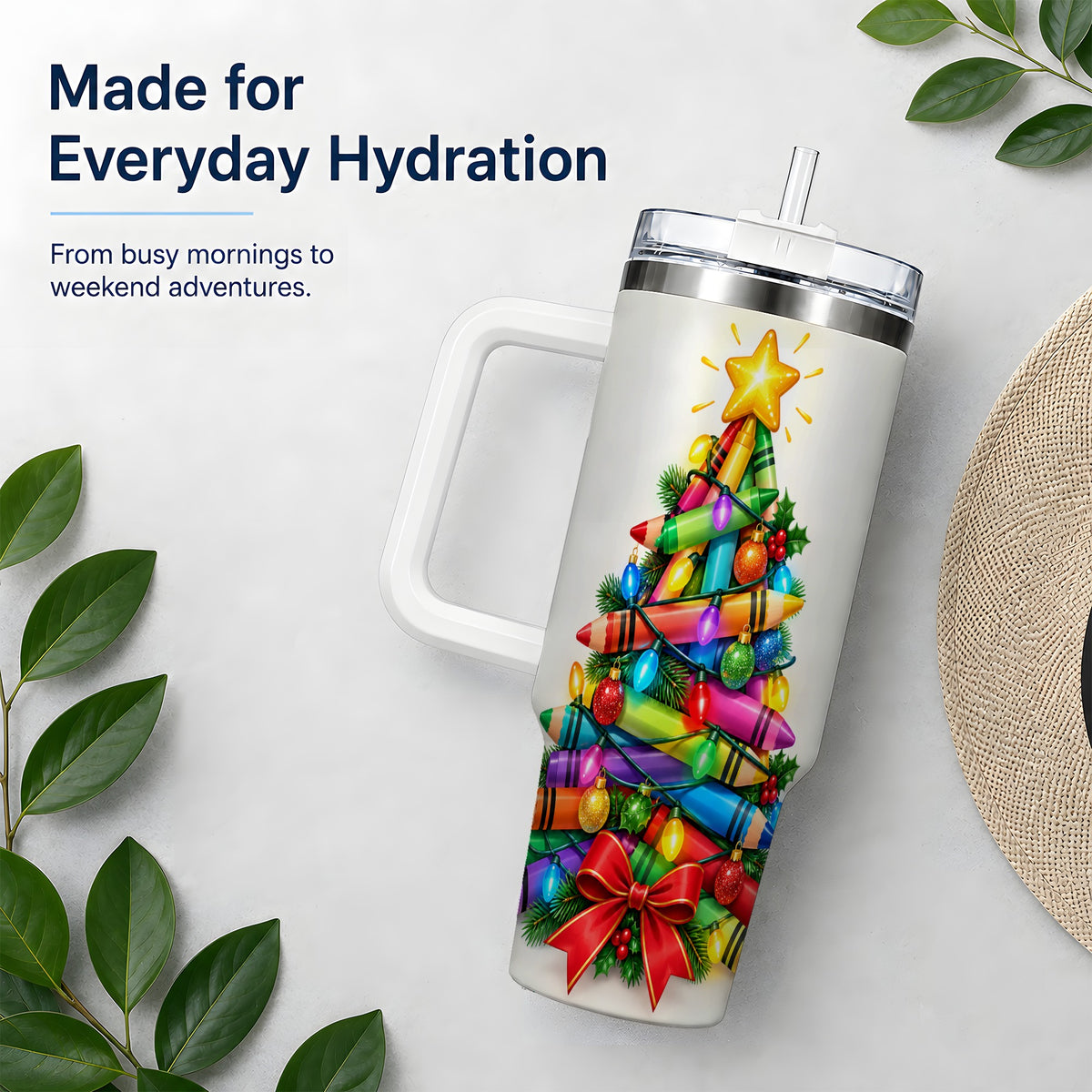 Christmas Crayon Tree 40oz Tumbler, Stainless Steel Drinkware for Teachers