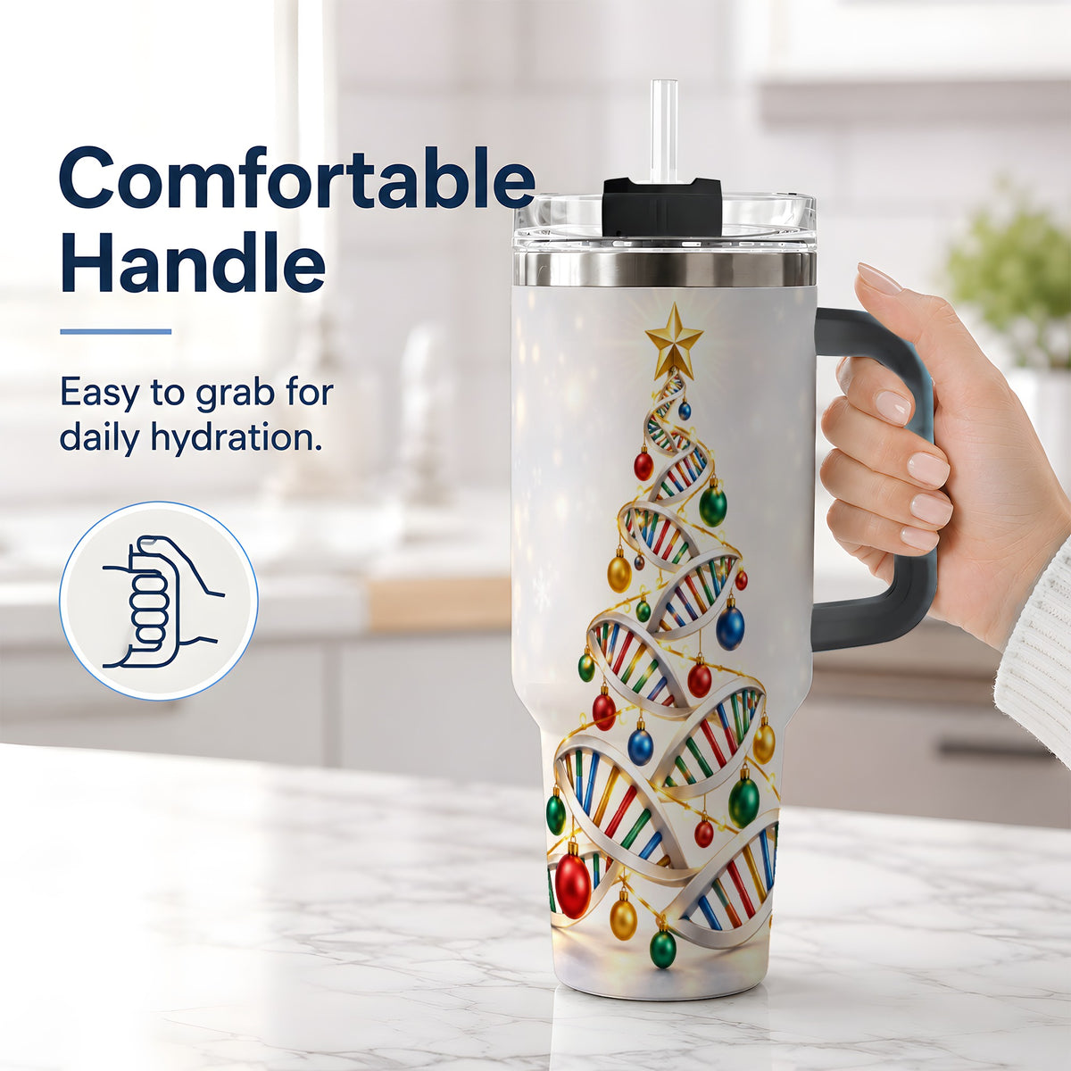 #pl[40oz|Black] DNA Christmas Tree 40oz Tumbler, Stainless Steel for Science Lovers