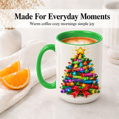 #pl[15oz|Green] Christmas Crayon Tree Ceramic Mug for Teachers