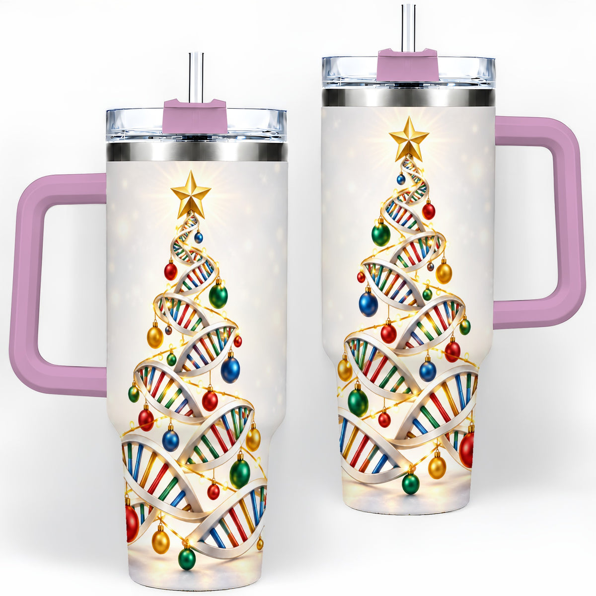 #pl[40oz|Pink] DNA Christmas Tree 40oz Tumbler, Stainless Steel for Science Lovers