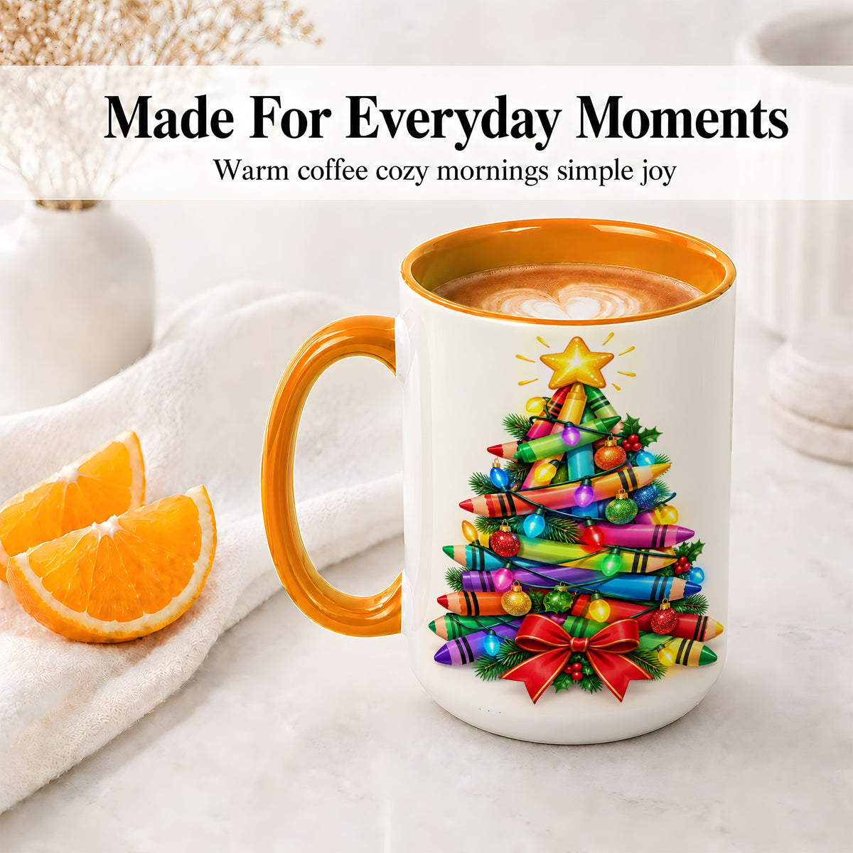 #pl[15oz|Orange] Christmas Crayon Tree Ceramic Mug for Teachers