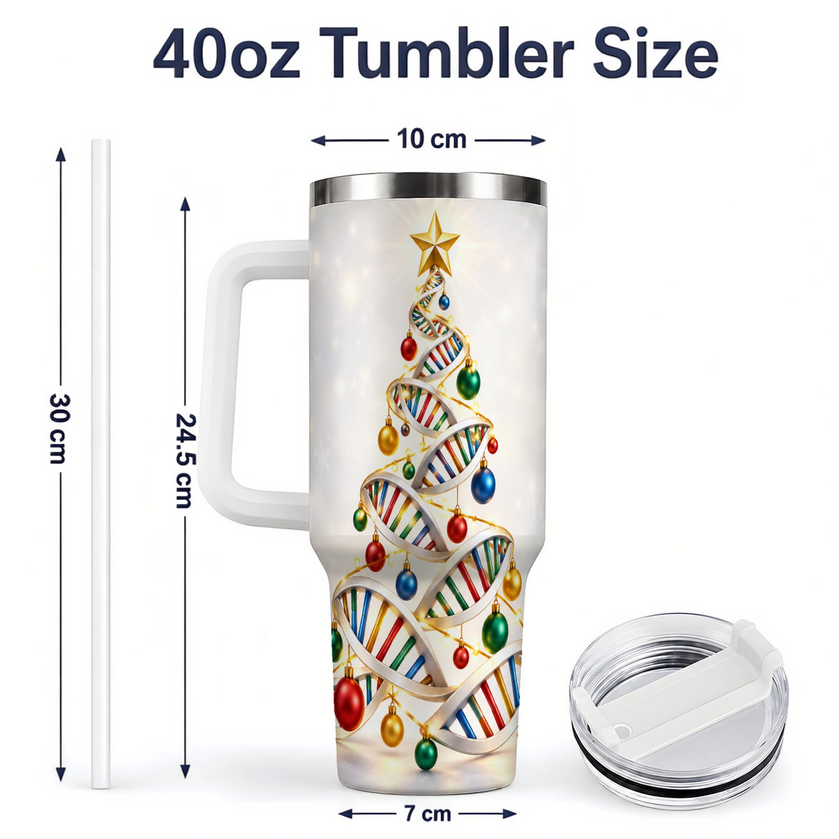 #pl[40oz|White] DNA Christmas Tree 40oz Tumbler, Stainless Steel for Science Lovers