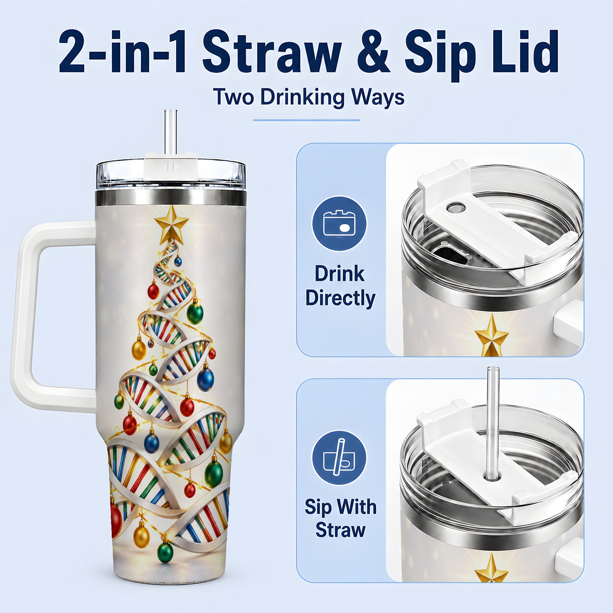 #pl[40oz|White] DNA Christmas Tree 40oz Tumbler, Stainless Steel for Science Lovers