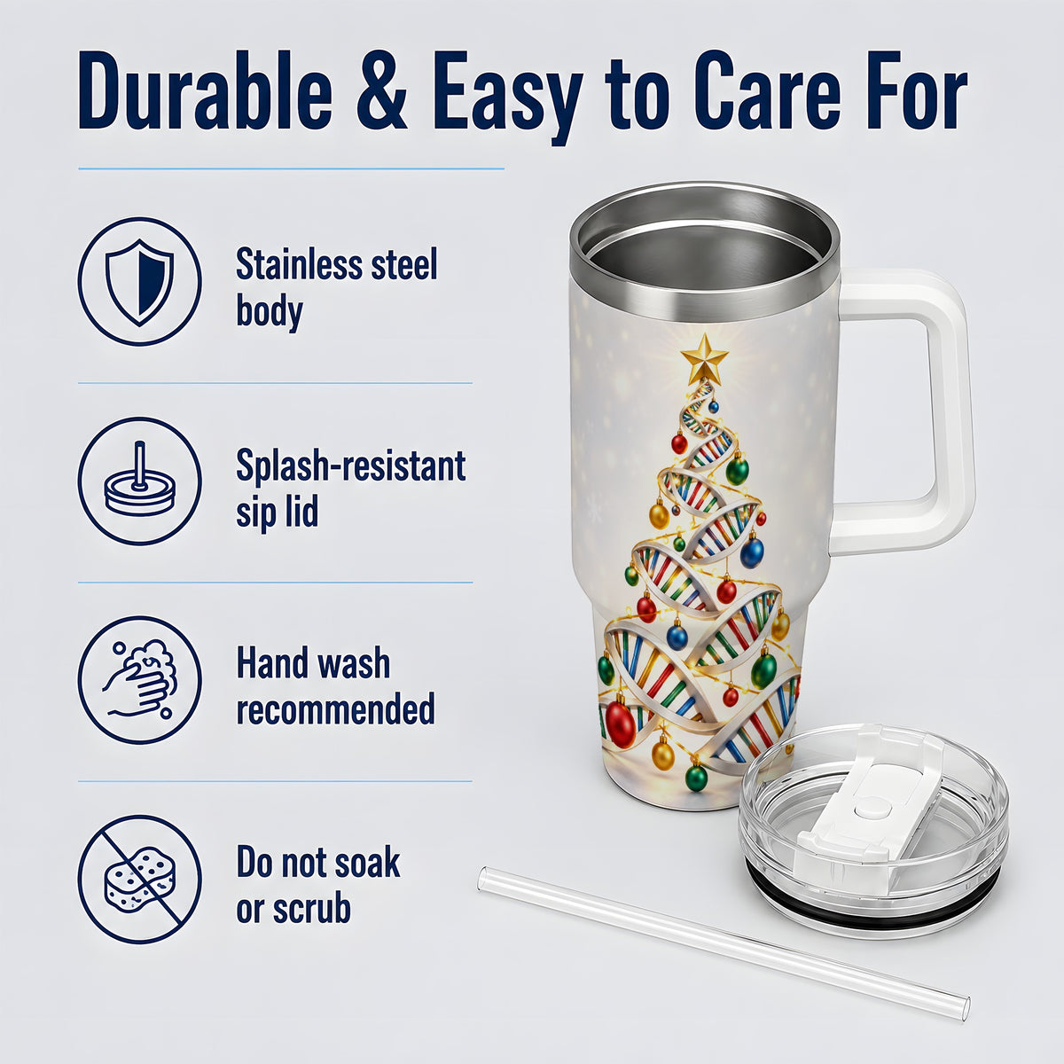 DNA Christmas Tree 40oz Tumbler, Stainless Steel for Science Lovers