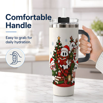 #pl[40oz|Black] Christmas Reading Ghosts 40oz Tumbler, Stainless Steel for Book Lovers