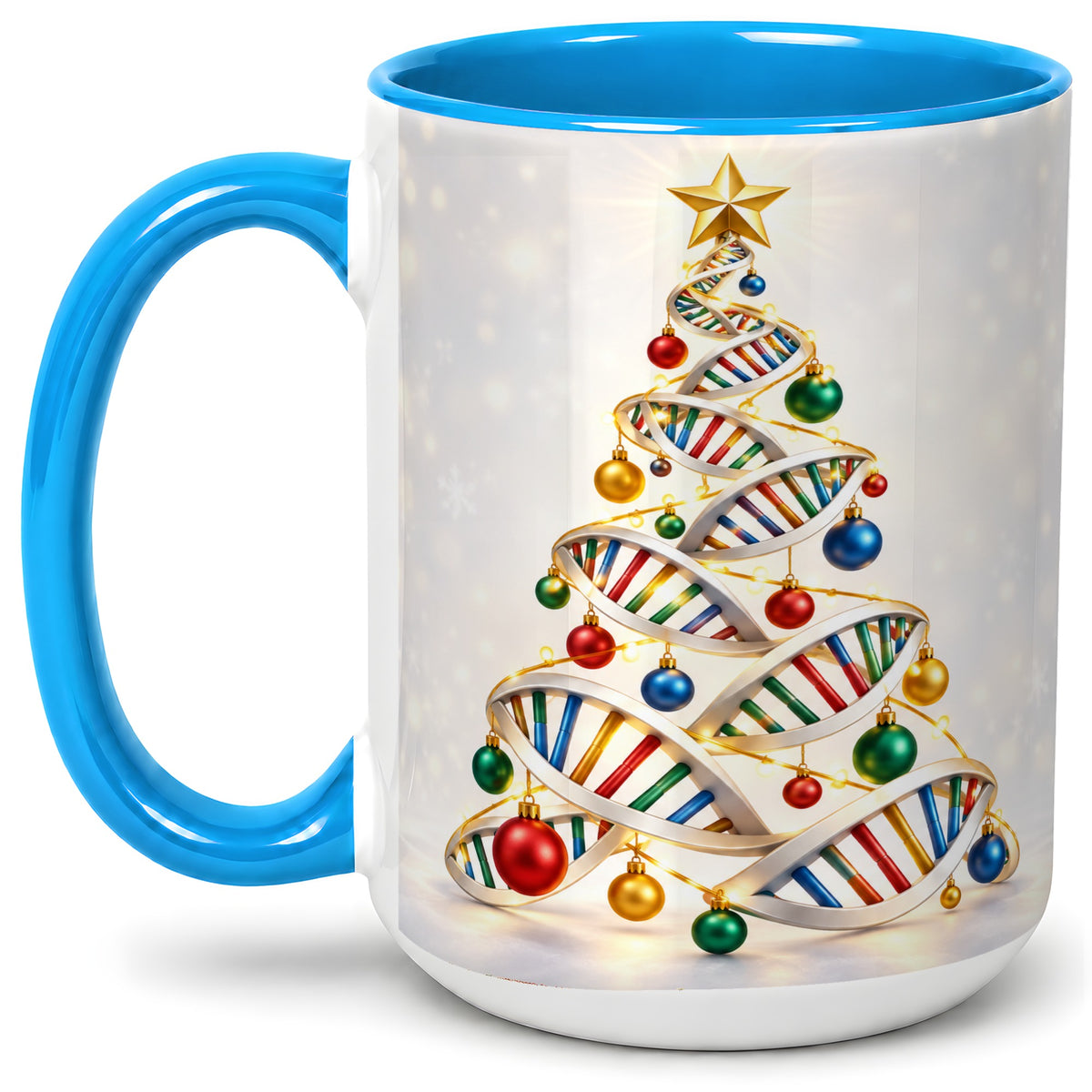 #pl[15oz|Blue] DNA Christmas Tree Ceramic Mug for Science Lovers