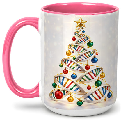 #pl[15oz|Pink] DNA Christmas Tree Ceramic Mug for Science Lovers