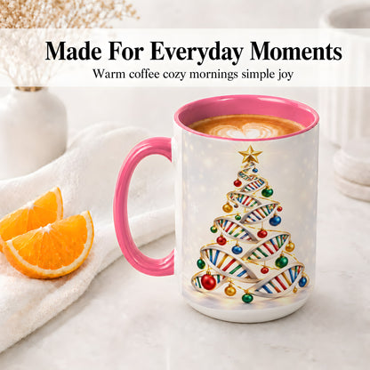 #pl[15oz|Pink] DNA Christmas Tree Ceramic Mug for Science Lovers