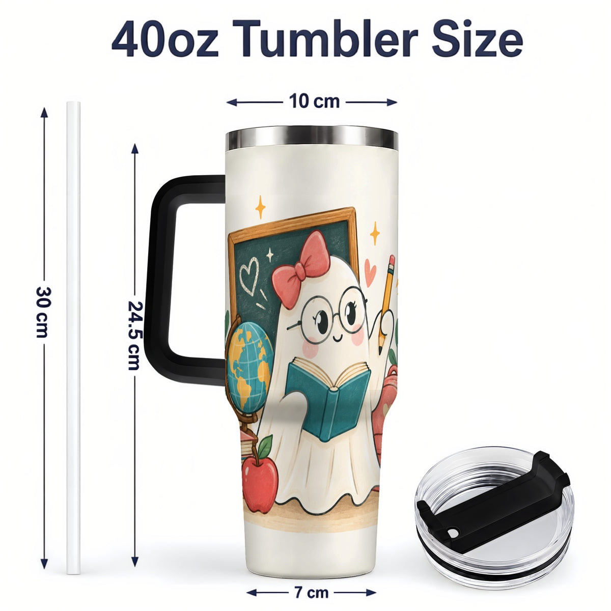 #pl[40oz|Black] Teacher Ghost Classroom 40oz Tumbler, Stainless Steel for Teachers