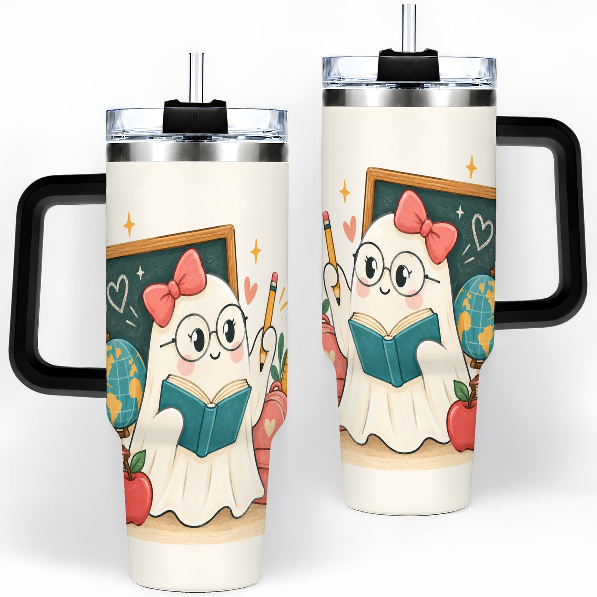 #pl[40oz|Black] Teacher Ghost Classroom 40oz Tumbler, Stainless Steel for Teachers