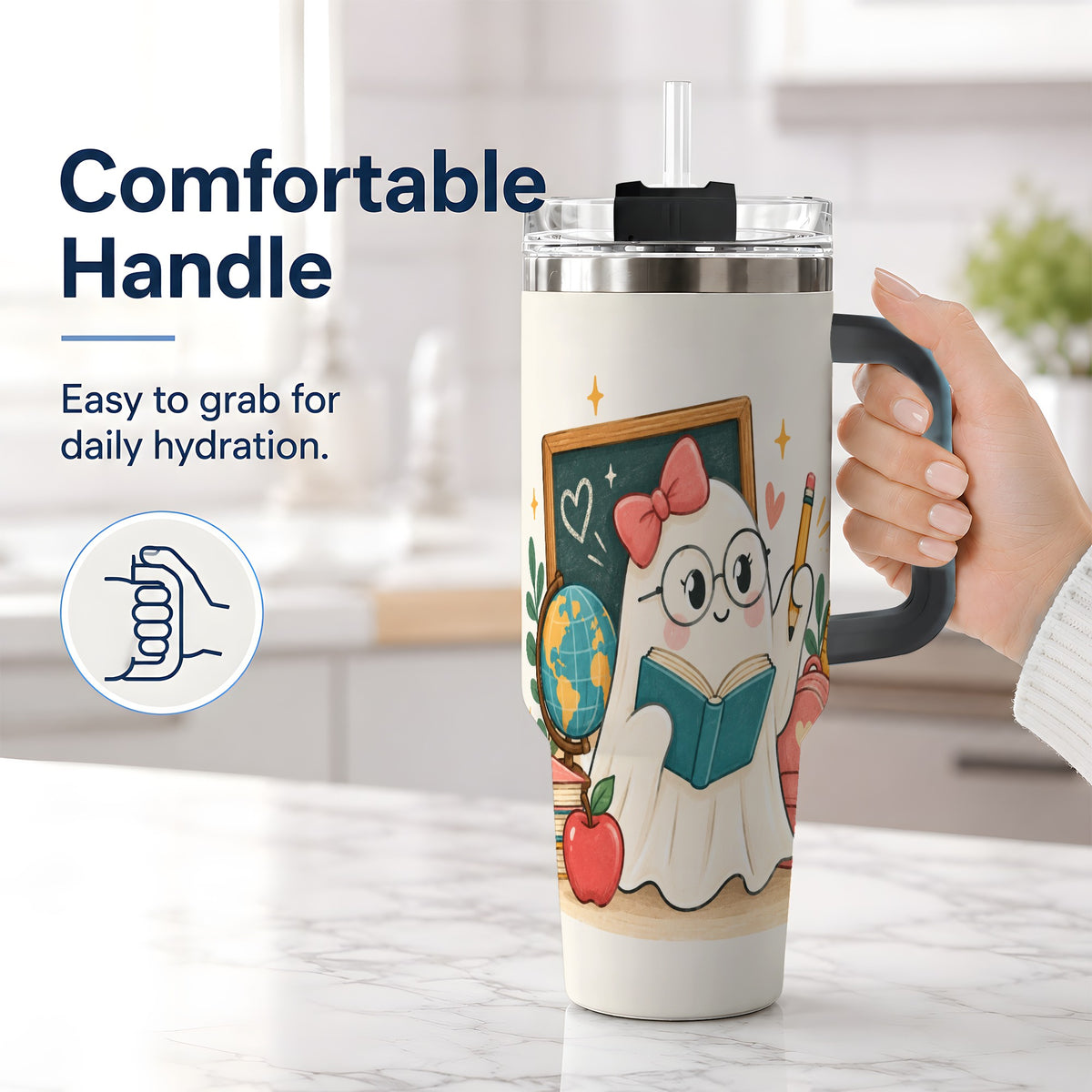 #pl[40oz|Black] Teacher Ghost Classroom 40oz Tumbler, Stainless Steel for Teachers