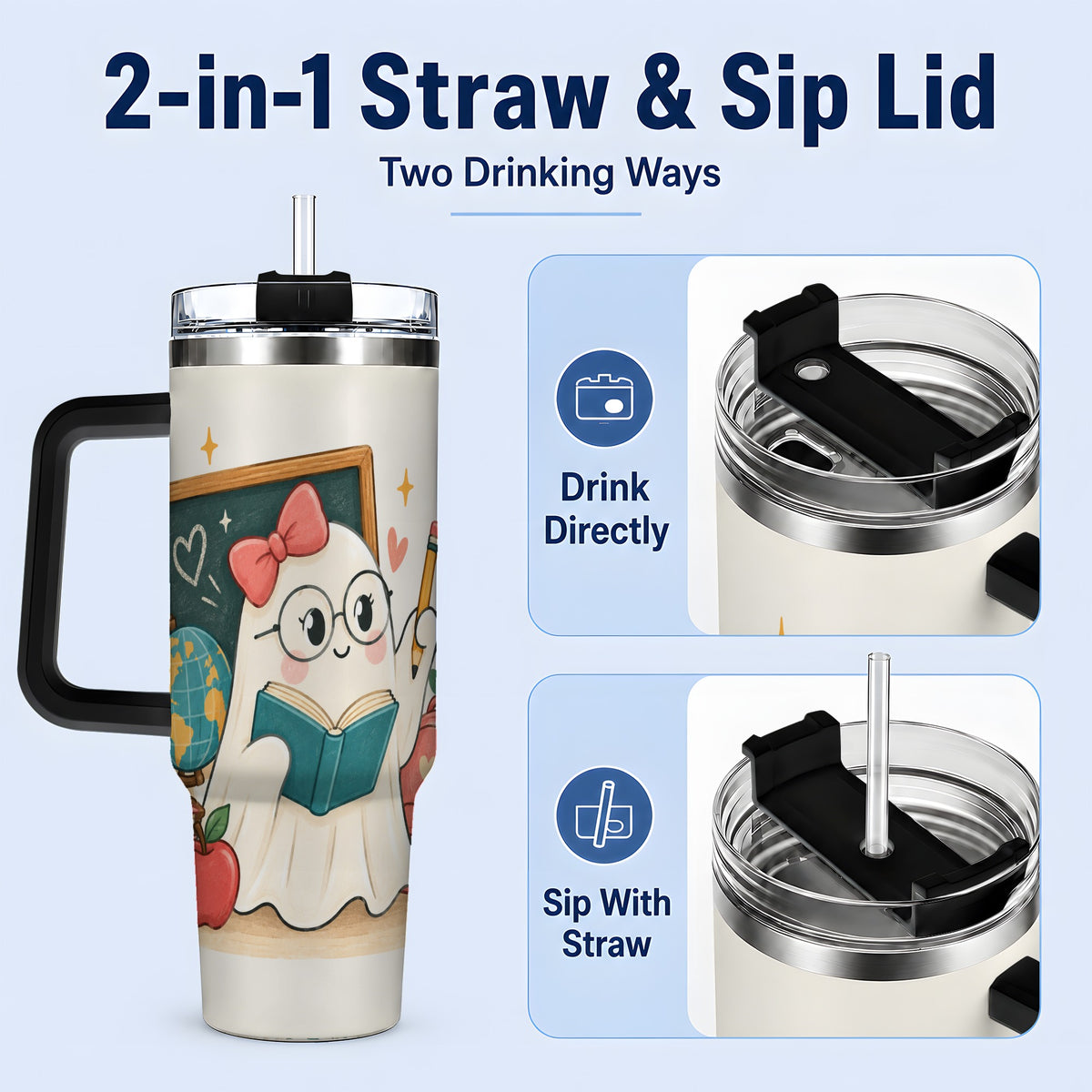 #pl[40oz|Black] Teacher Ghost Classroom 40oz Tumbler, Stainless Steel for Teachers