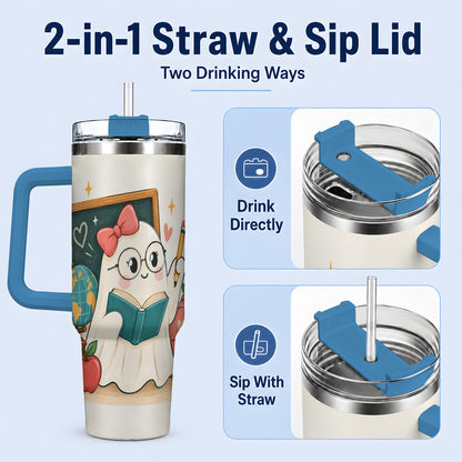 #pl[40oz|Blue] Teacher Ghost Classroom 40oz Tumbler, Stainless Steel for Teachers