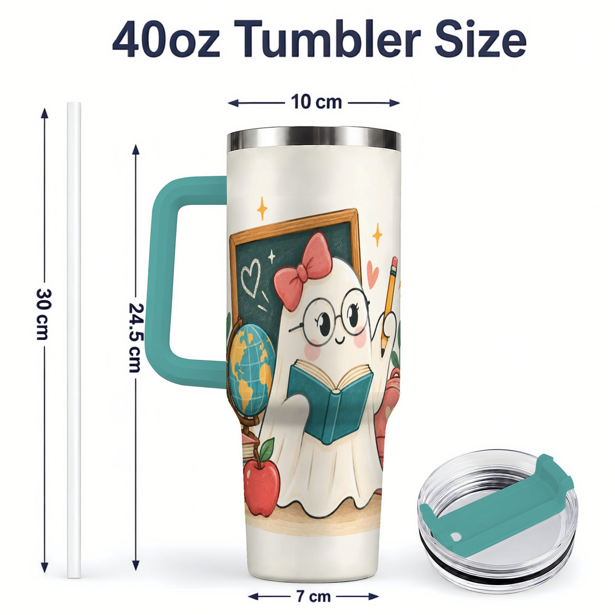 #pl[40oz|Green] Teacher Ghost Classroom 40oz Tumbler, Stainless Steel for Teachers