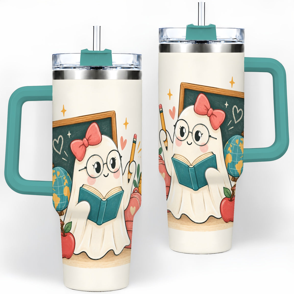 #pl[40oz|Green] Teacher Ghost Classroom 40oz Tumbler, Stainless Steel for Teachers