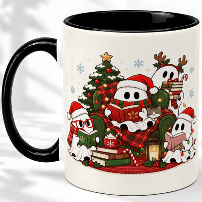 #pl[11oz|Black] Christmas Reading Ghosts Ceramic Mug for Book Lovers