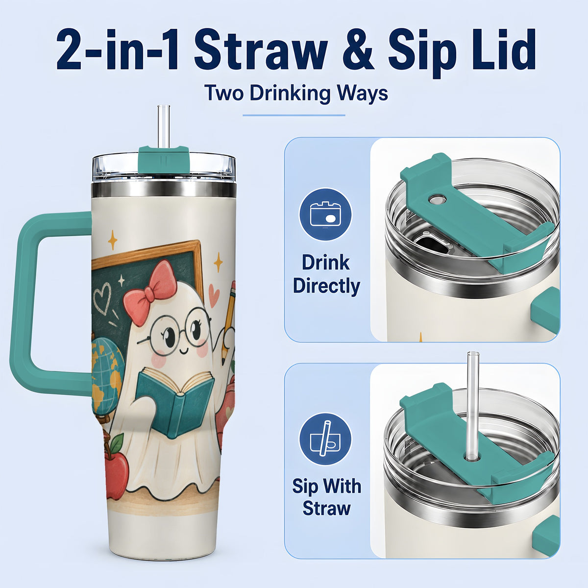 #pl[40oz|Green] Teacher Ghost Classroom 40oz Tumbler, Stainless Steel for Teachers