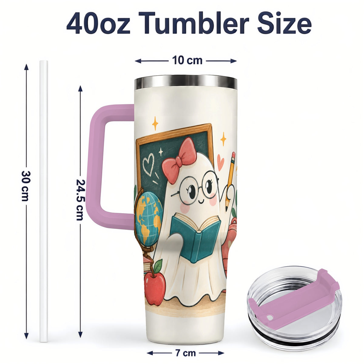#pl[40oz|Pink] Teacher Ghost Classroom 40oz Tumbler, Stainless Steel for Teachers