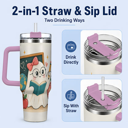 #pl[40oz|Pink] Teacher Ghost Classroom 40oz Tumbler, Stainless Steel for Teachers