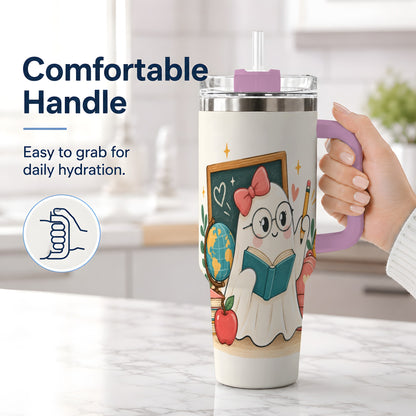#pl[40oz|Pink] Teacher Ghost Classroom 40oz Tumbler, Stainless Steel for Teachers