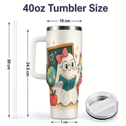 #pl[40oz|White] Teacher Ghost Classroom 40oz Tumbler, Stainless Steel for Teachers