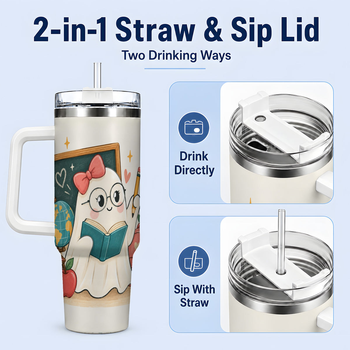 #pl[40oz|White] Teacher Ghost Classroom 40oz Tumbler, Stainless Steel for Teachers