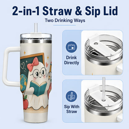 #pl[40oz|White] Teacher Ghost Classroom 40oz Tumbler, Stainless Steel for Teachers