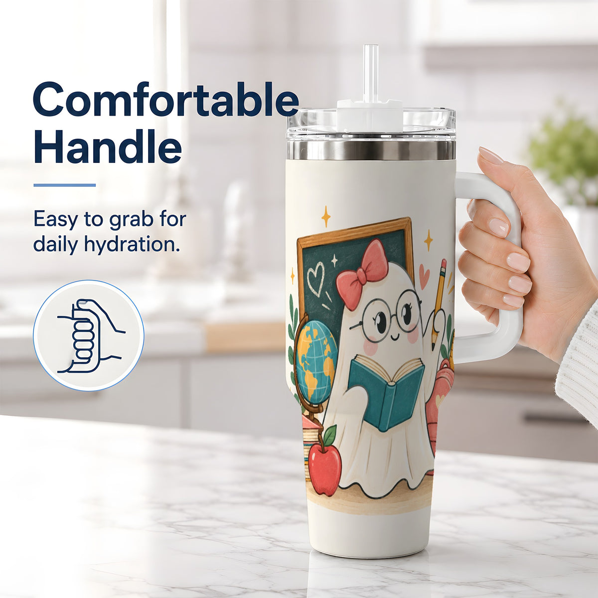 #pl[40oz|White] Teacher Ghost Classroom 40oz Tumbler, Stainless Steel for Teachers