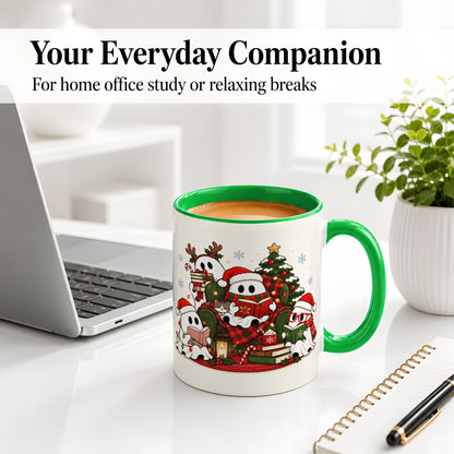 #pl[11oz|Green] Christmas Reading Ghosts Ceramic Mug for Book Lovers