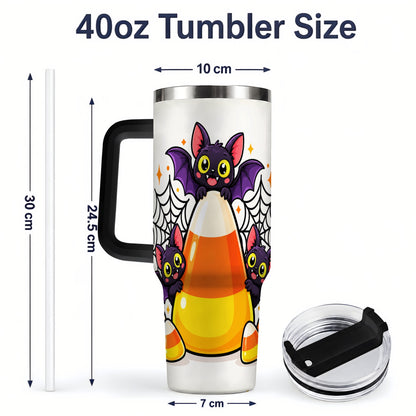 #pl[40oz|Black] Halloween Bat Candy Corn 40oz Tumbler, Stainless Steel Drinkware