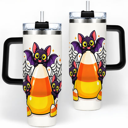 #pl[40oz|Black] Halloween Bat Candy Corn 40oz Tumbler, Stainless Steel Drinkware