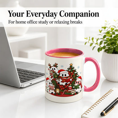 #pl[11oz|Pink] Christmas Reading Ghosts Ceramic Mug for Book Lovers