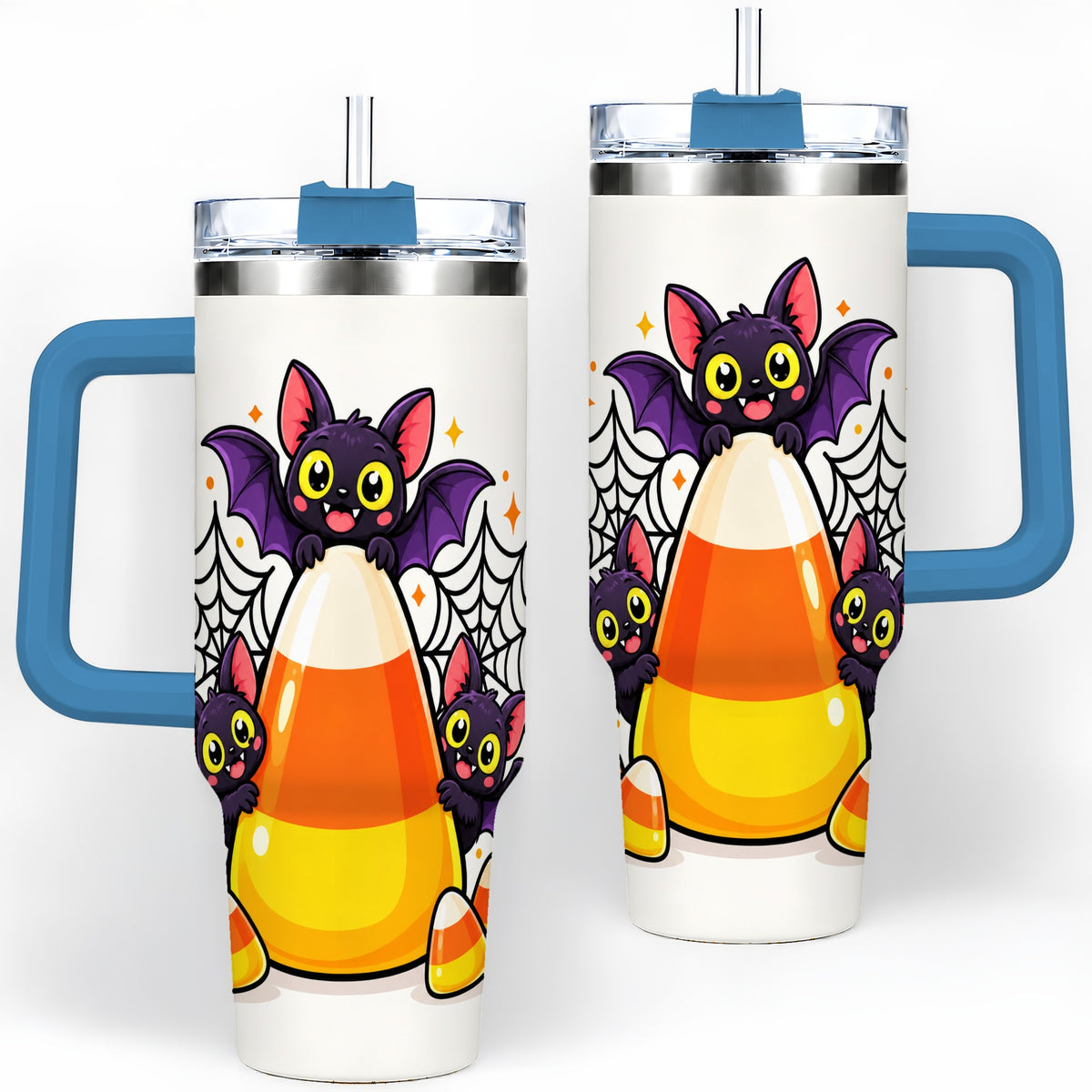 #pl[40oz|Blue] Halloween Bat Candy Corn 40oz Tumbler, Stainless Steel Drinkware