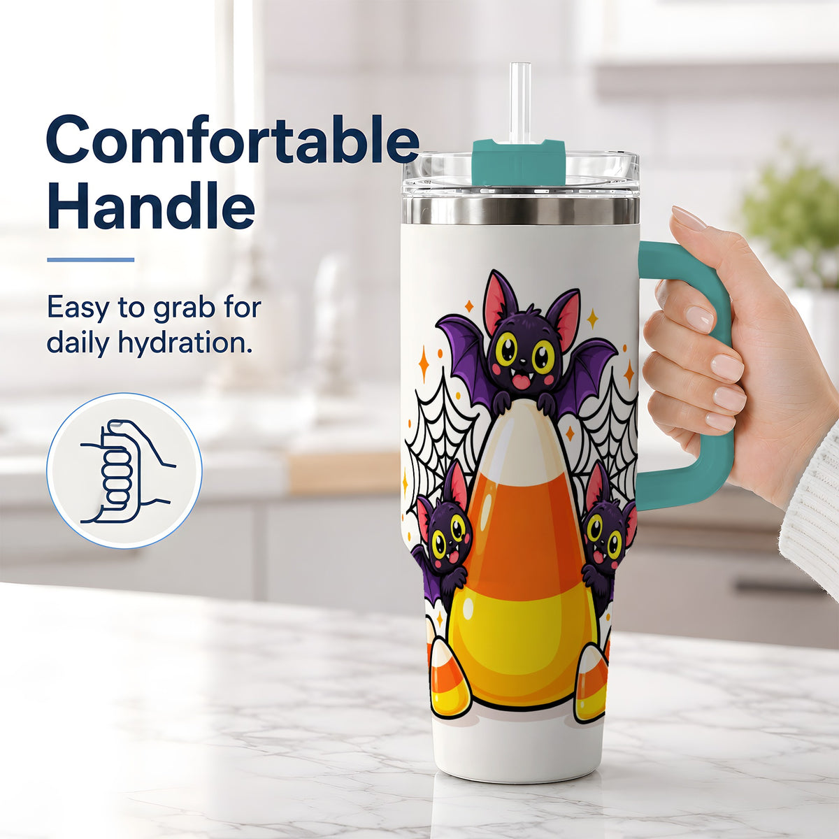 #pl[40oz|Green] Halloween Bat Candy Corn 40oz Tumbler, Stainless Steel Drinkware