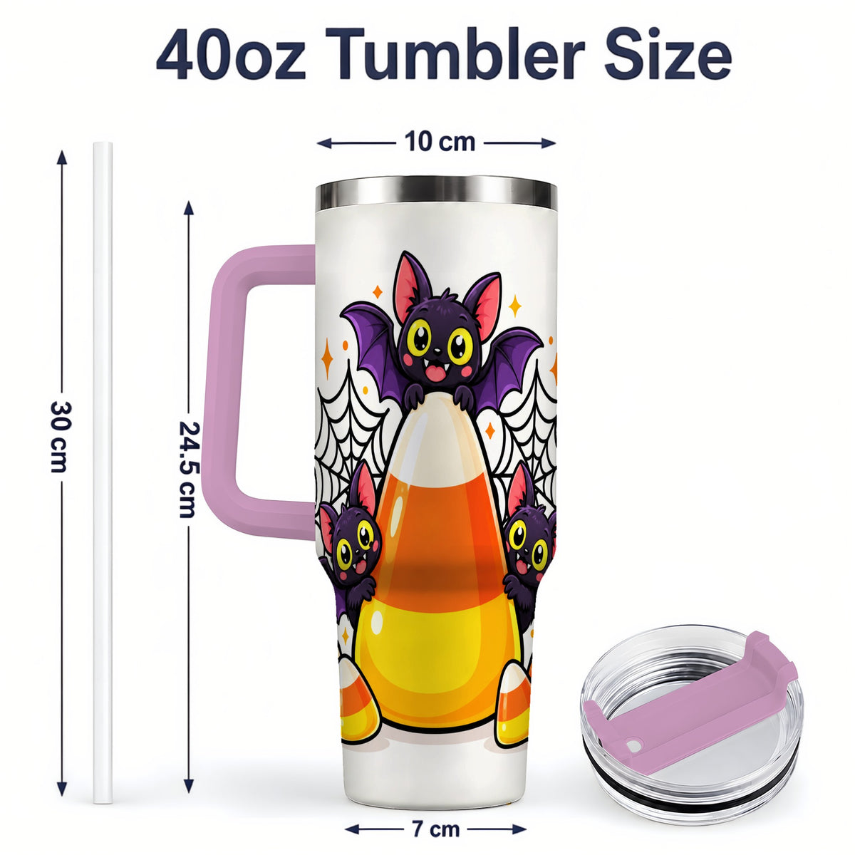 #pl[40oz|Pink] Halloween Bat Candy Corn 40oz Tumbler, Stainless Steel Drinkware