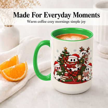 #pl[15oz|Green] Christmas Reading Ghosts Ceramic Mug for Book Lovers
