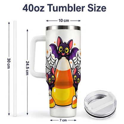 #pl[40oz|White] Halloween Bat Candy Corn 40oz Tumbler, Stainless Steel Drinkware