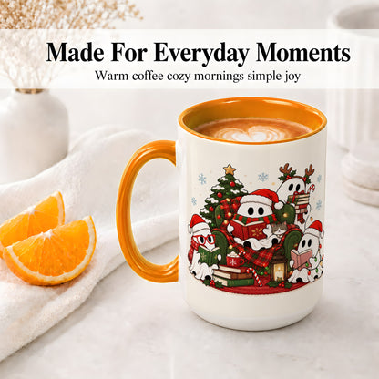 #pl[15oz|Orange] Christmas Reading Ghosts Ceramic Mug for Book Lovers